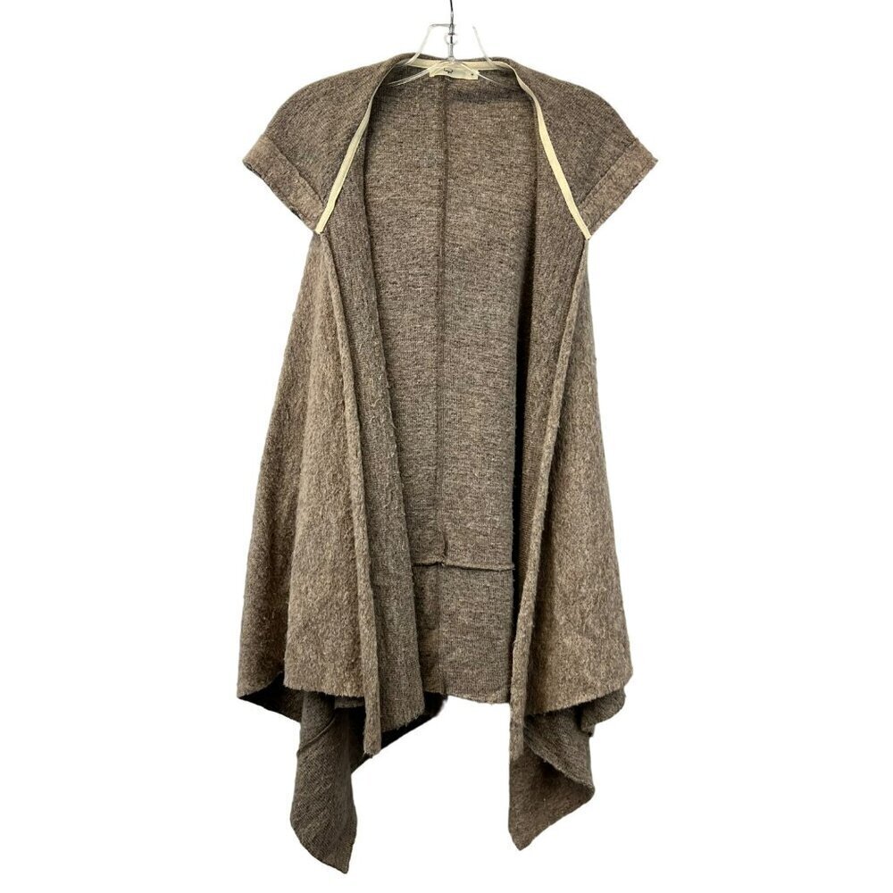 Hazel Women’s Sleeveless Hooded Open Front Cardigan Stone Fuzzy Size M